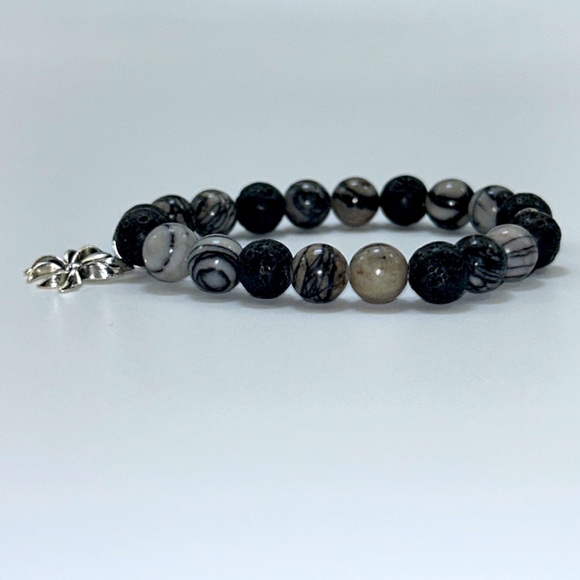 Handmade Halloween Spider Charm Bracelet with Natural Jasper & Lava Rock Stones! - Picture 8 of 8